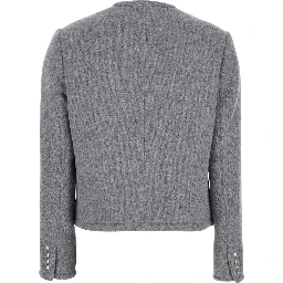 Grey Jacket with Button Closure and Front Pockets in Tweed Woman