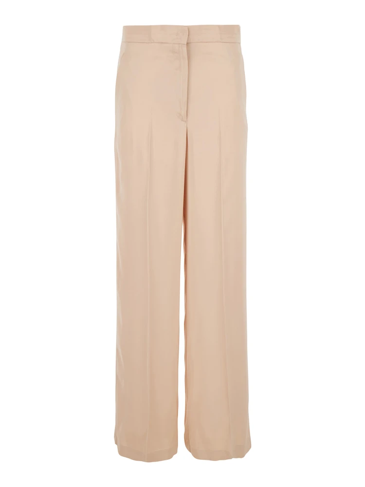 Pink Pants with Hidden Front Closure and Side Pockets in Viscose Woman