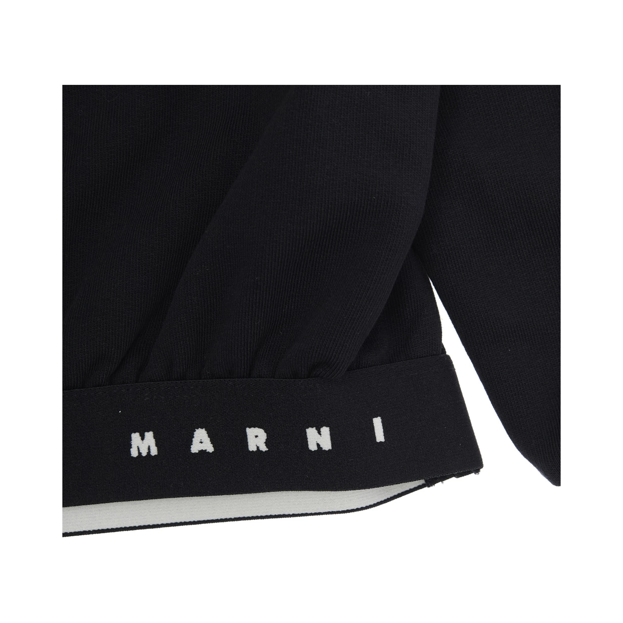 Black Sweatshirt with Fixed Hood and Embroidered Logo on Front in Cotton Girl