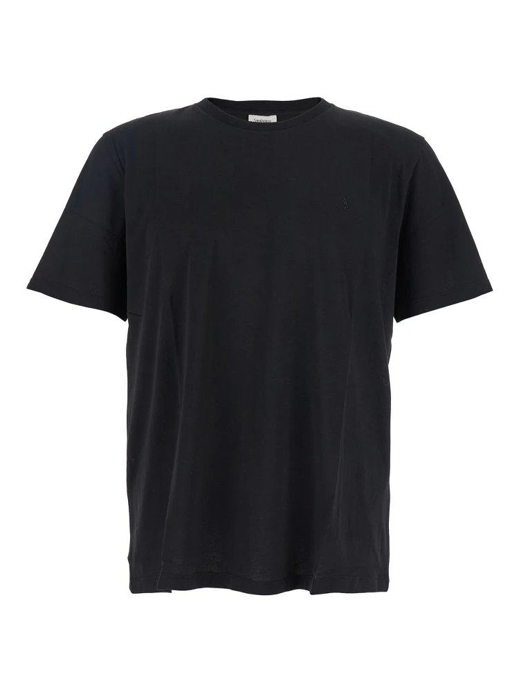Black Crewneck T-Shirt with Cassandre Embroidery in Cotton Man