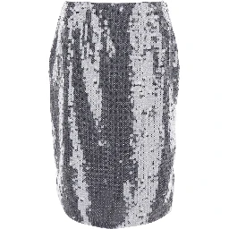 Grey Skirt with All-Over Sequins in Tech Fabric Woman