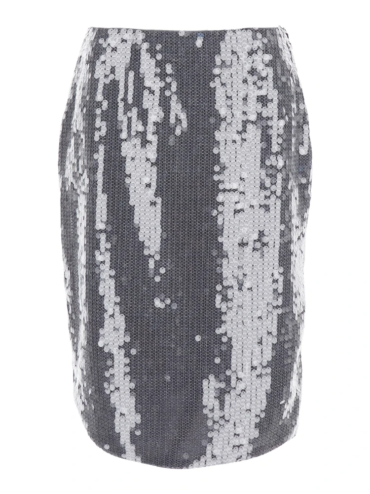 Grey Skirt with All-Over Sequins in Tech Fabric Woman