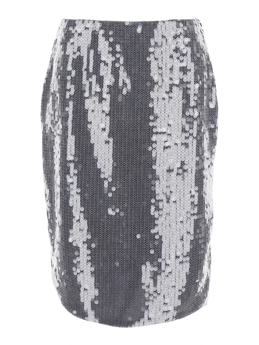 Grey Skirt with All-Over Sequins in Tech Fabric Woman