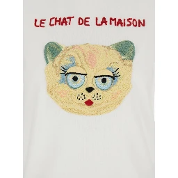 White Crew Neck T-Shirt with Front Embroidery in Cotton Jersey Woman