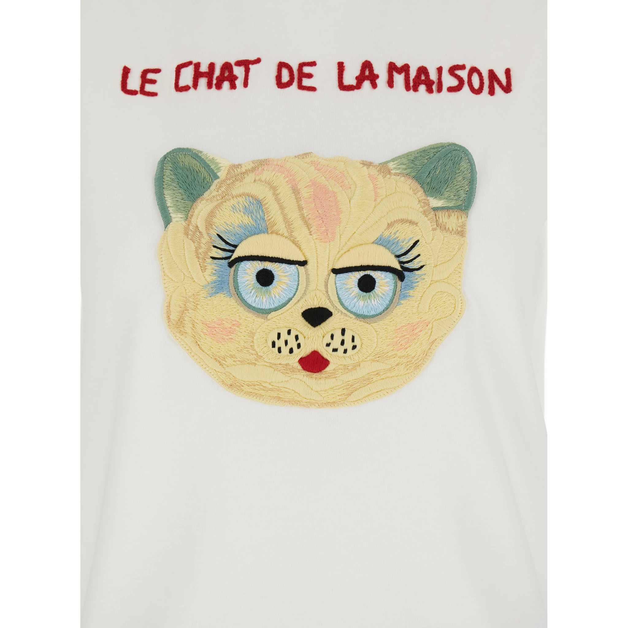 White Crew Neck T-Shirt with Front Embroidery in Cotton Jersey Woman