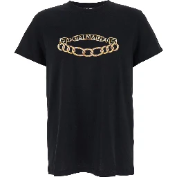 Black Crewneck T-Shirt with Logo Print on the Front in Cotton Man