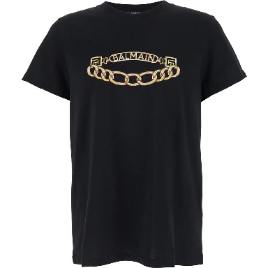 Black Crewneck T-Shirt with Logo Print on the Front in Cotton Man