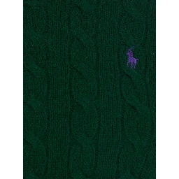 Julianna Green Sweater with Round Neck and Pony Embroidery on the Front in Wool and Cashmere Woman