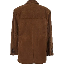 Brown Single-Breasted Jacket with Classic Lapels in Suede Woman
