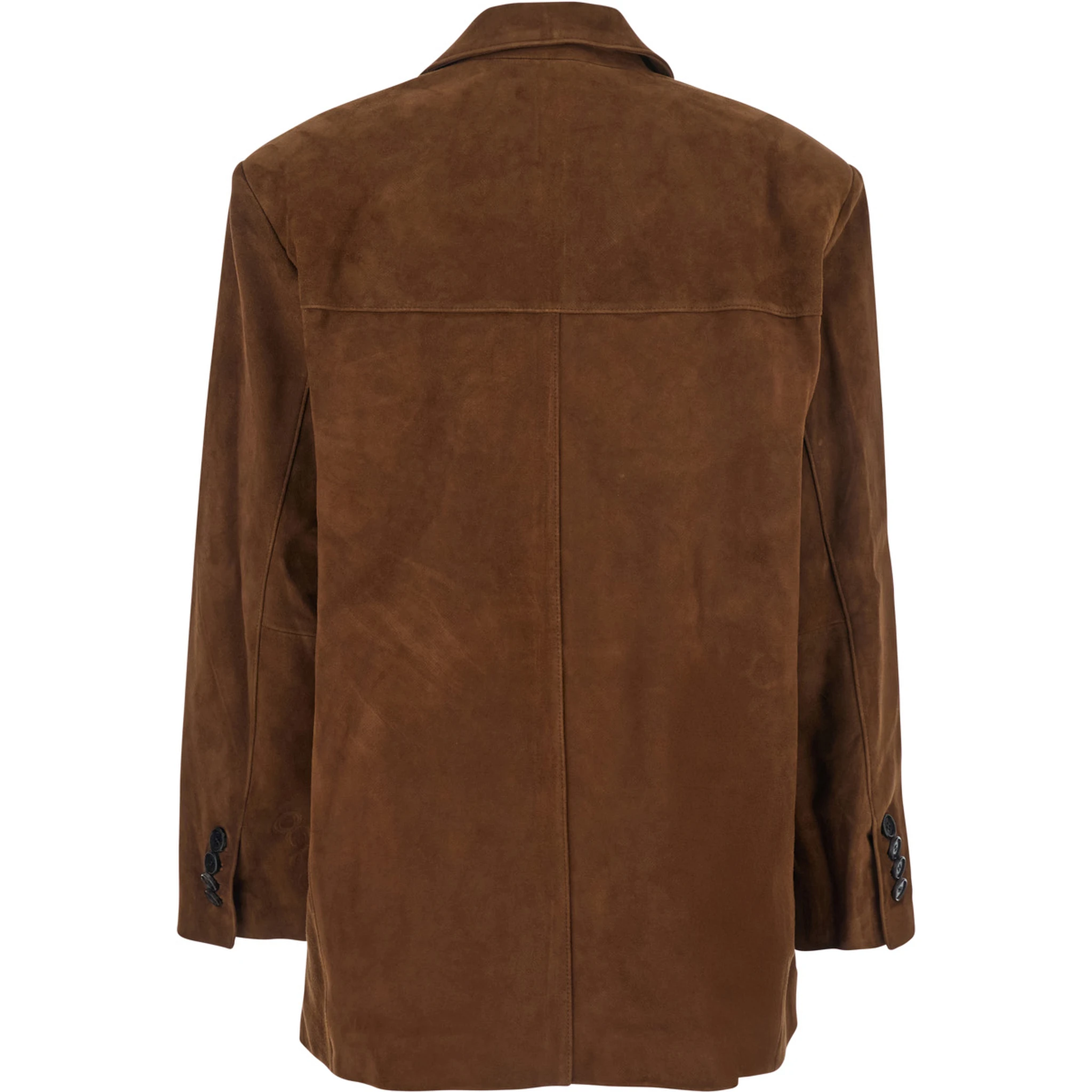 Brown Single-Breasted Jacket with Classic Lapels in Suede Woman