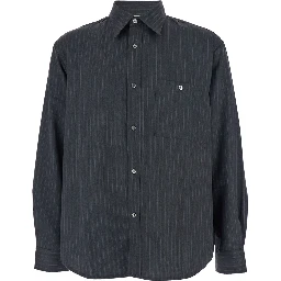 Grey Pinstriped Shirt with Pointed Collar in Wool Blend Man