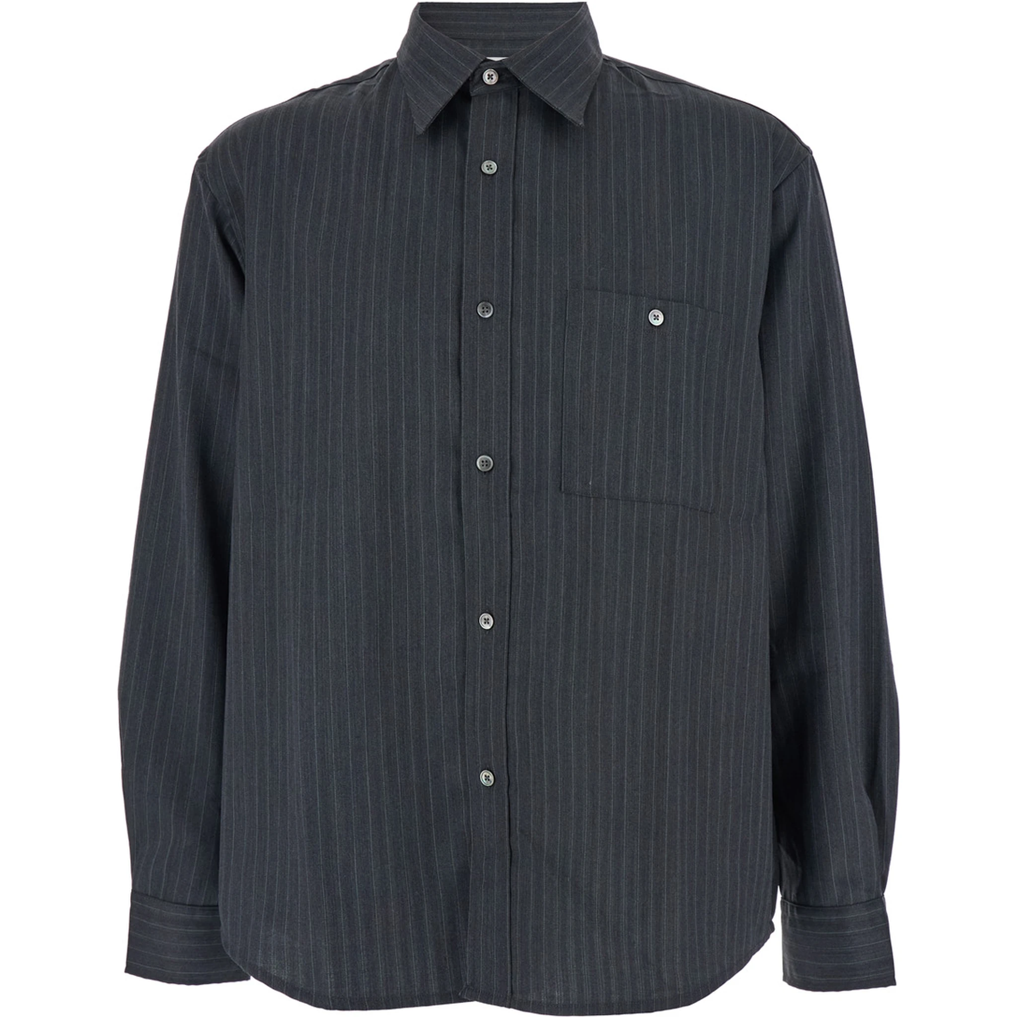 Grey Pinstriped Shirt with Pointed Collar in Wool Blend Man