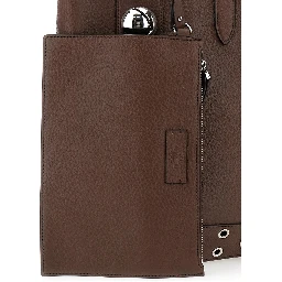 Nellcote Brown Tote Bag with Removable Pouch on the Inside and Stud Embellishments in Grained Leather Man