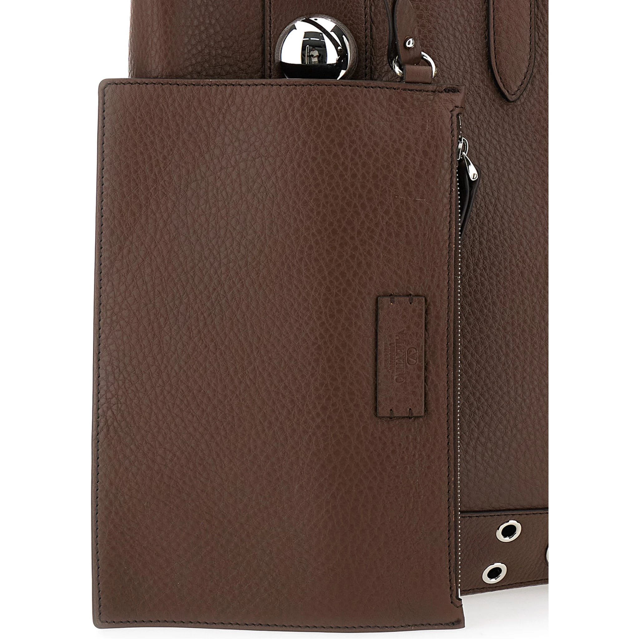 Nellcote Brown Tote Bag with Removable Pouch on the Inside and Stud Embellishments in Grained Leather Man
