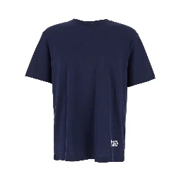 Blue Crewneck T-Shirt with Logo Lettering Print on the Front in Cotton Man