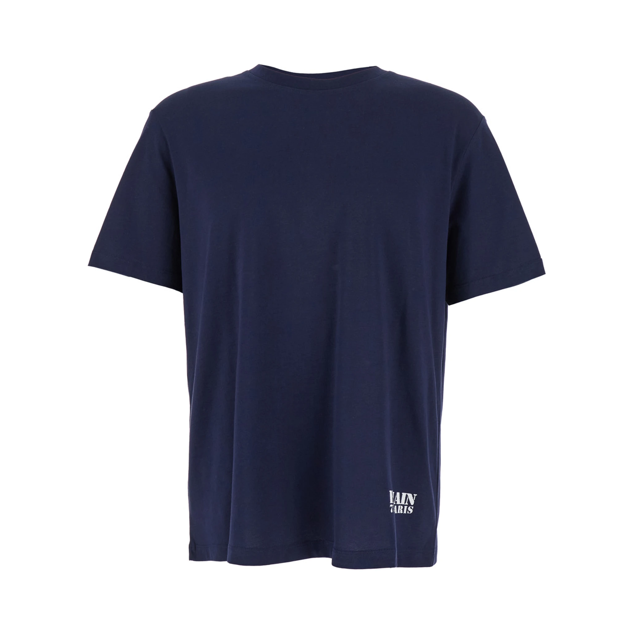 Blue Crewneck T-Shirt with Logo Lettering Print on the Front in Cotton Man