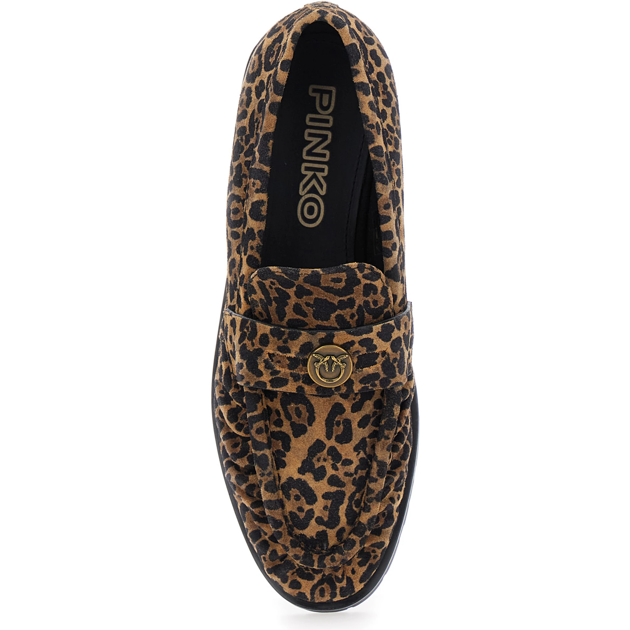 Brown Loafers with Leopard Print and Logo Plaque in Leather Woman