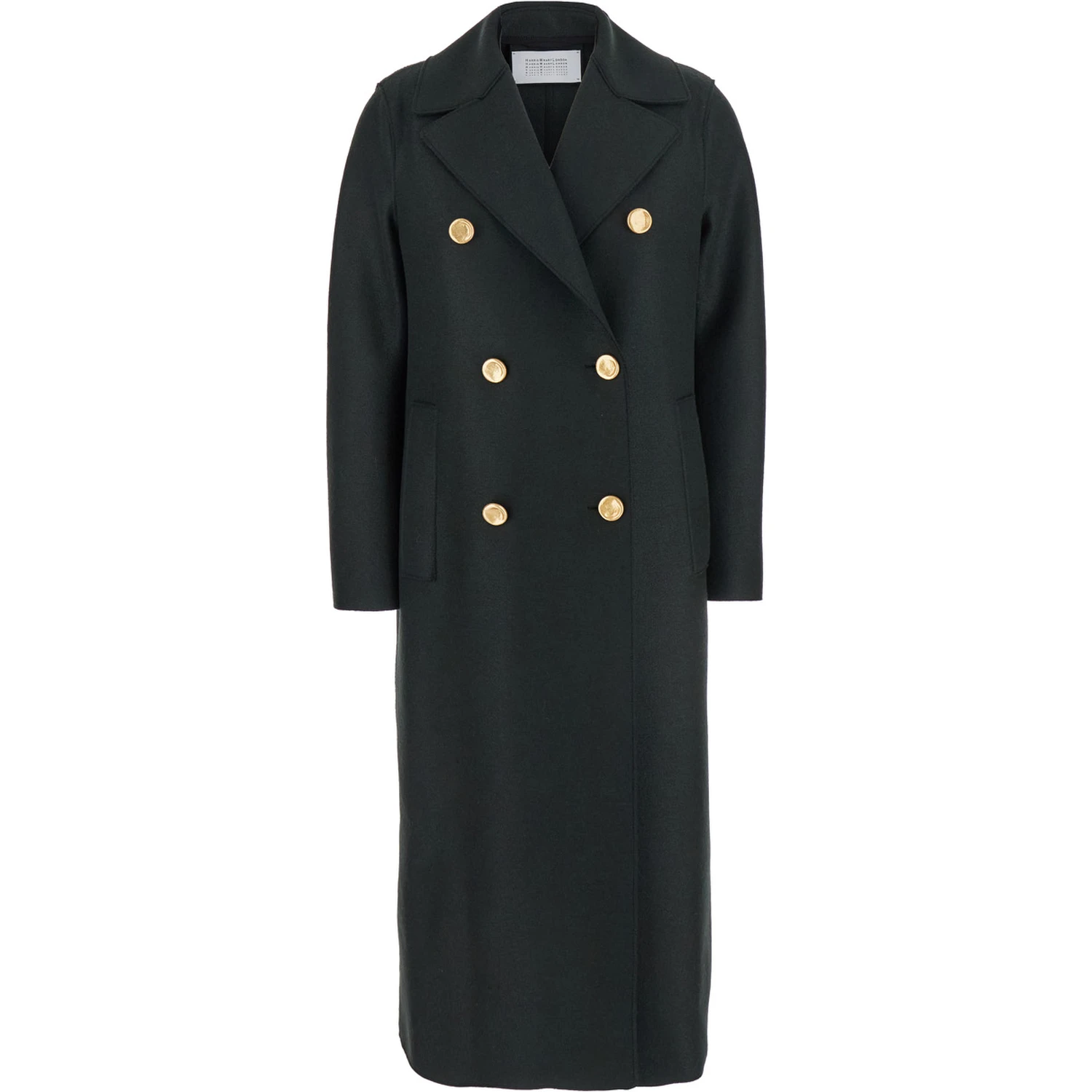 Green Double-Breasted  Coat with Wide Notched Revers in Wool Woman