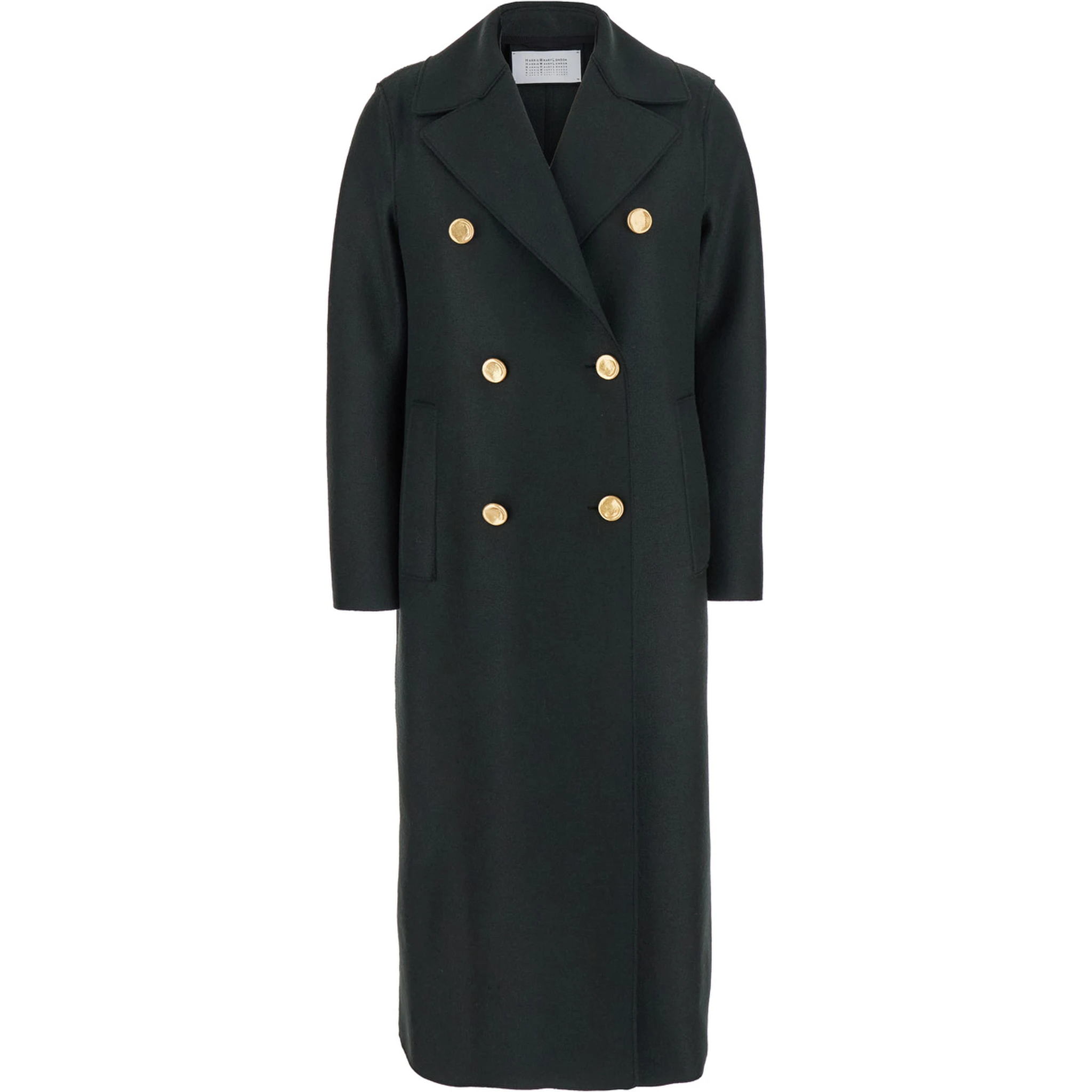 Green Double-Breasted  Coat with Wide Notched Revers in Wool Woman
