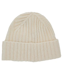 Le Bonnet Tourni White Beanie with Turn-Up Brim and Logo Lettering on the Front in Wool Man