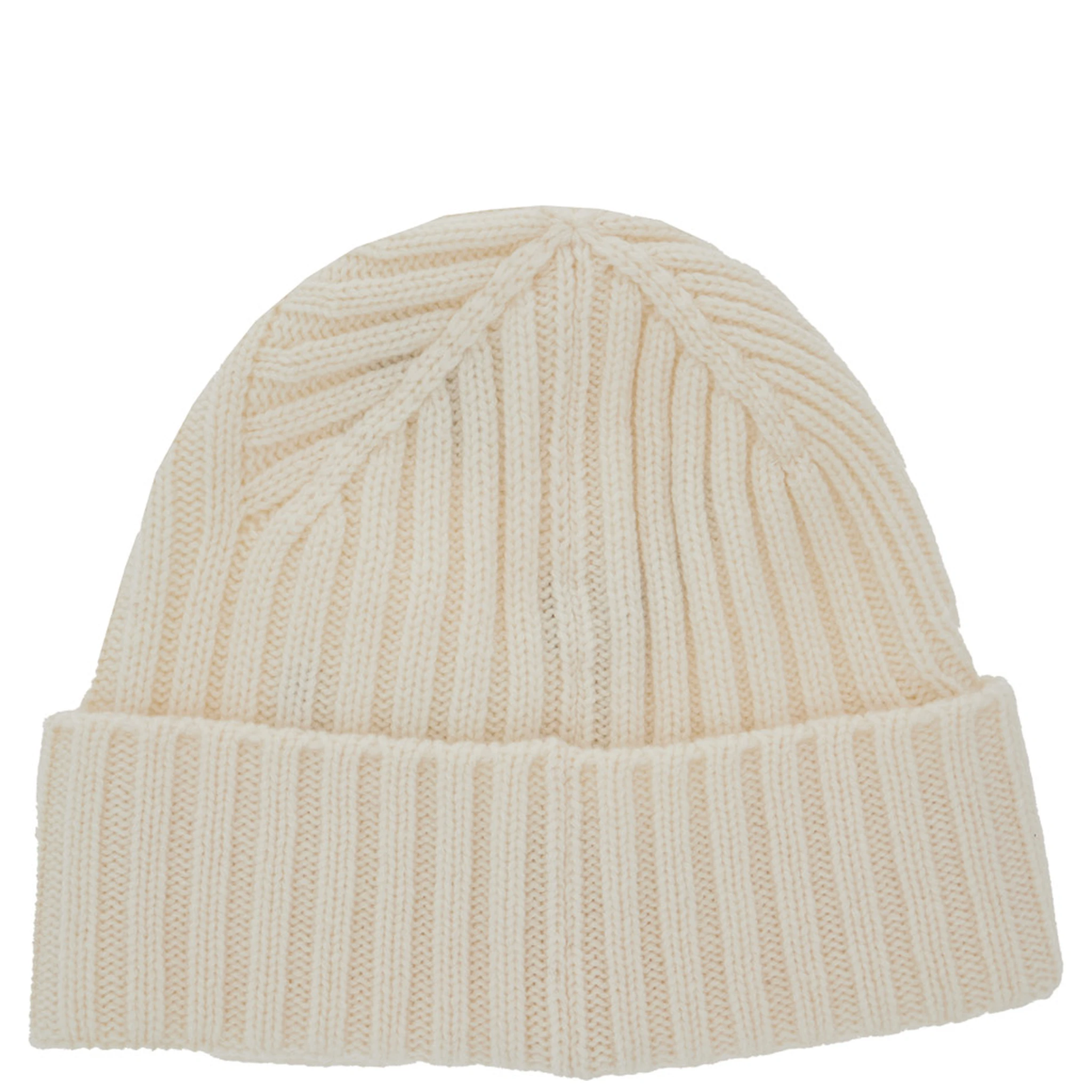 Le Bonnet Tourni White Beanie with Turn-Up Brim and Logo Lettering on the Front in Wool Man
