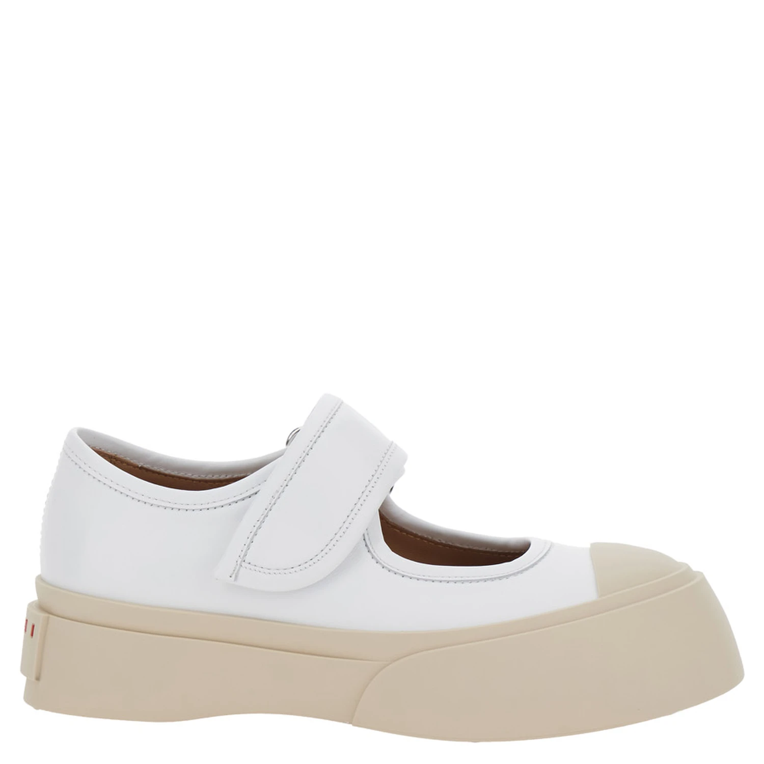 Mary Jane White Sandals with Touch-Strap Closure and Logo Patch on the Rear in Leather Woman