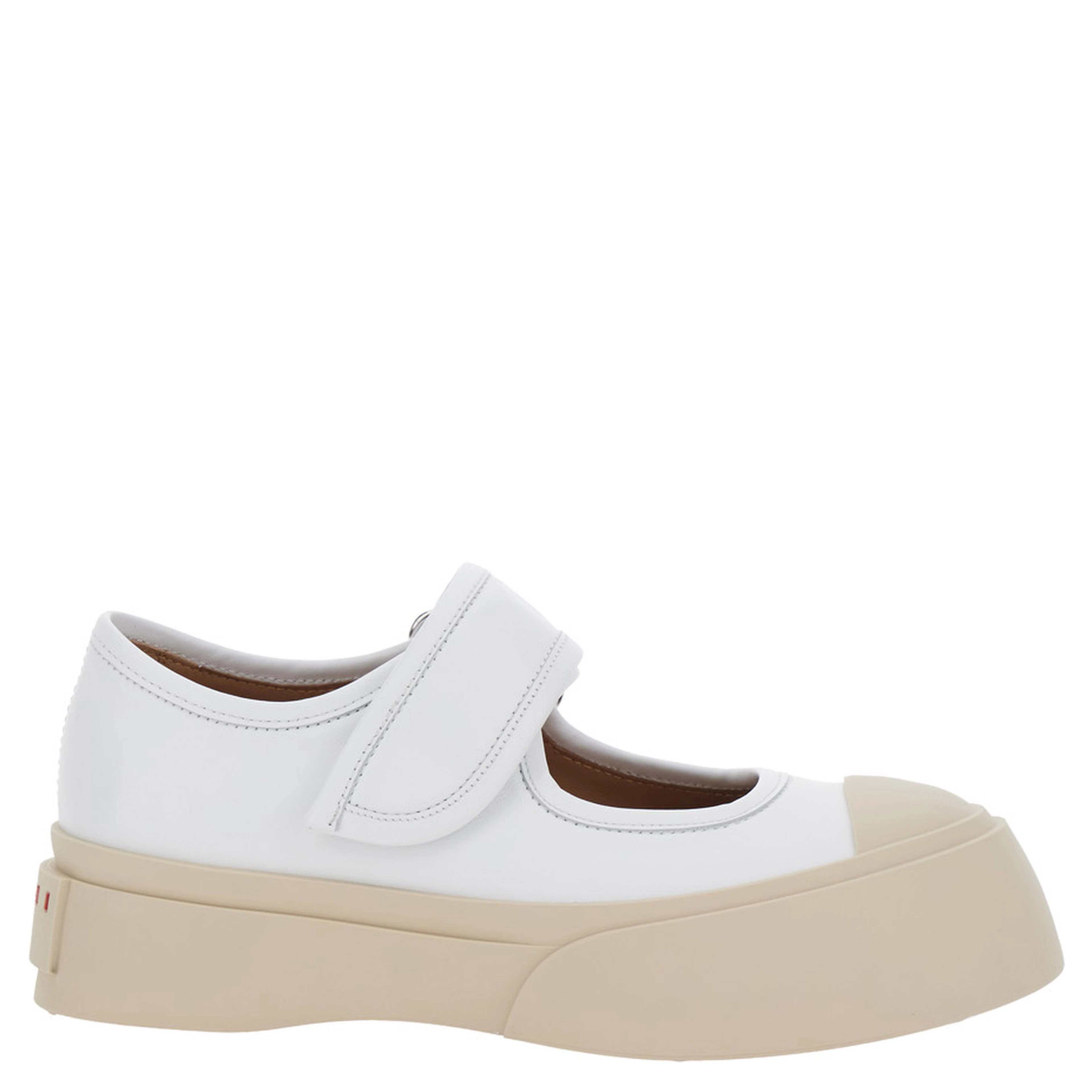 Mary Jane White Sandals with Touch-Strap Closure and Logo Patch on the Rear in Leather Woman