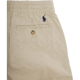 Beige Trousers with Elasticated Waist and Logo on Back in Cotton Baby