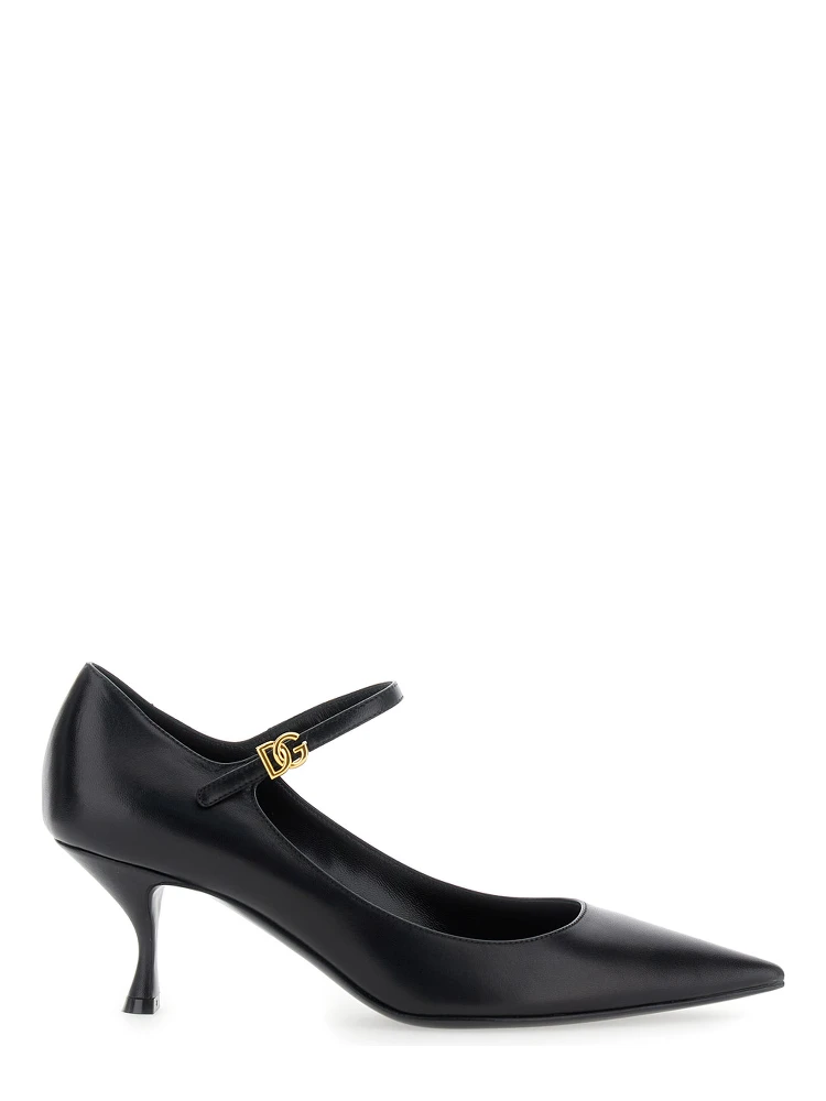 Black Slingback Pumps with Medium Stiletto Heel and Lateral Logo Plaque in Patent Leather Woman