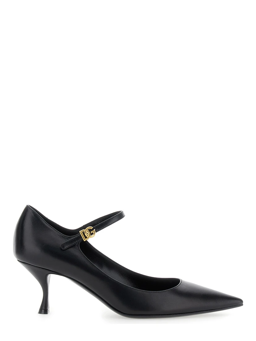 Black Slingback Pumps with Medium Stiletto Heel and Lateral Logo Plaque in Patent Leather Woman
