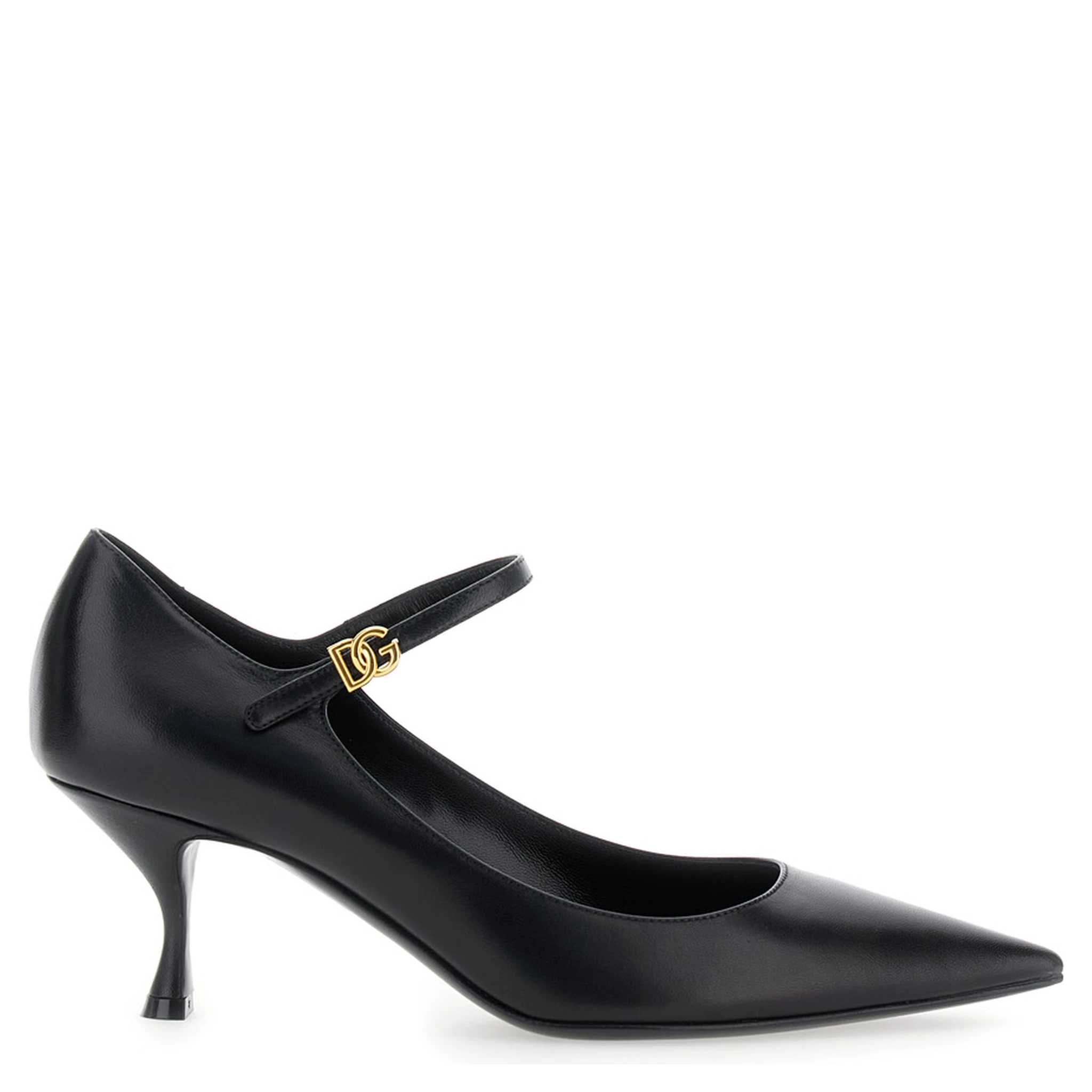 Black Slingback Pumps with Medium Stiletto Heel and Lateral Logo Plaque in Patent Leather Woman