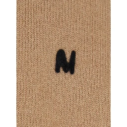 Beige Crew Neck Sweater with Front Logo in Wool Man