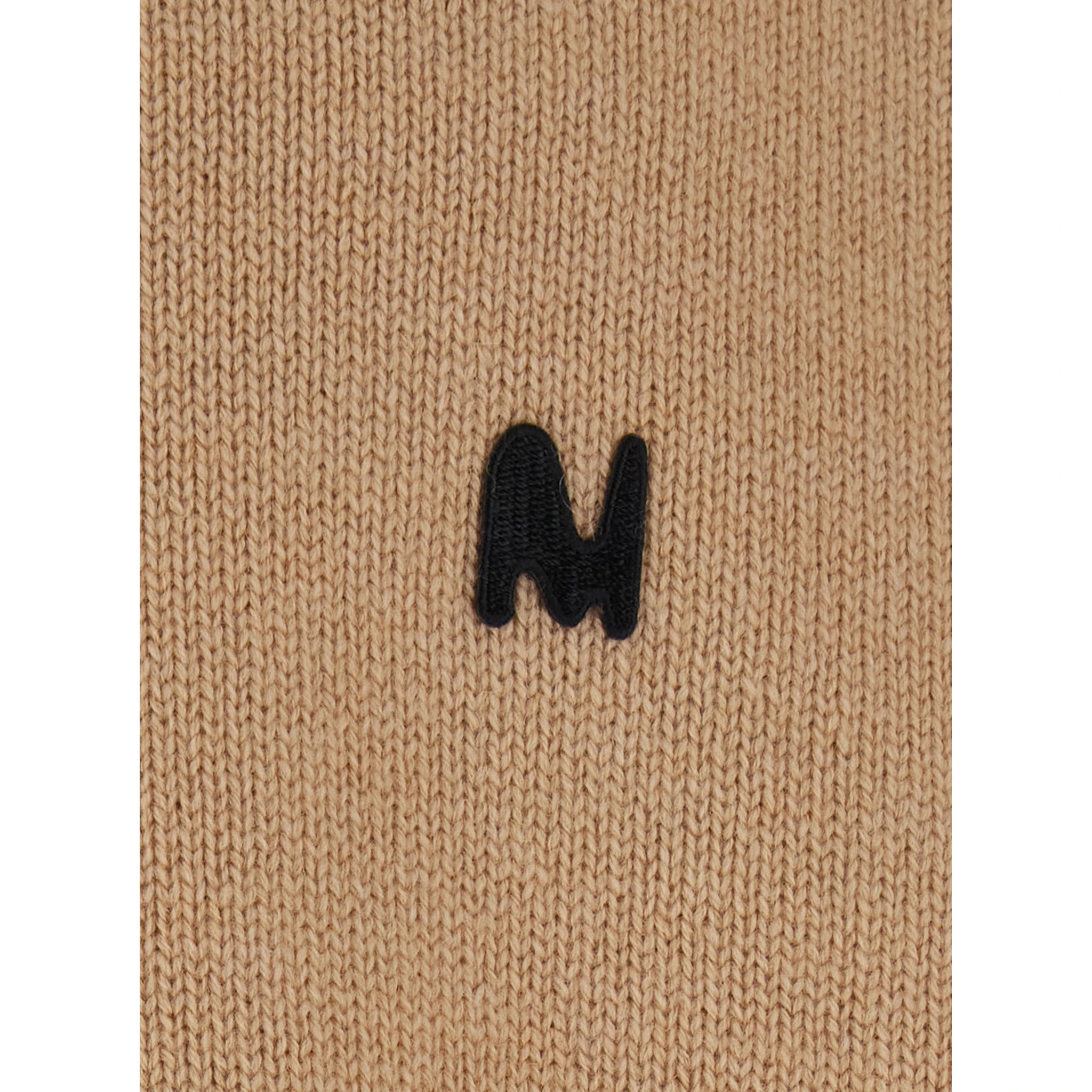 Beige Crew Neck Sweater with Front Logo in Wool Man
