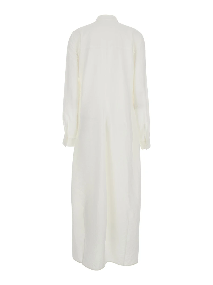 White Long Dress with Classic Collar in Silk Blend Woman alternative