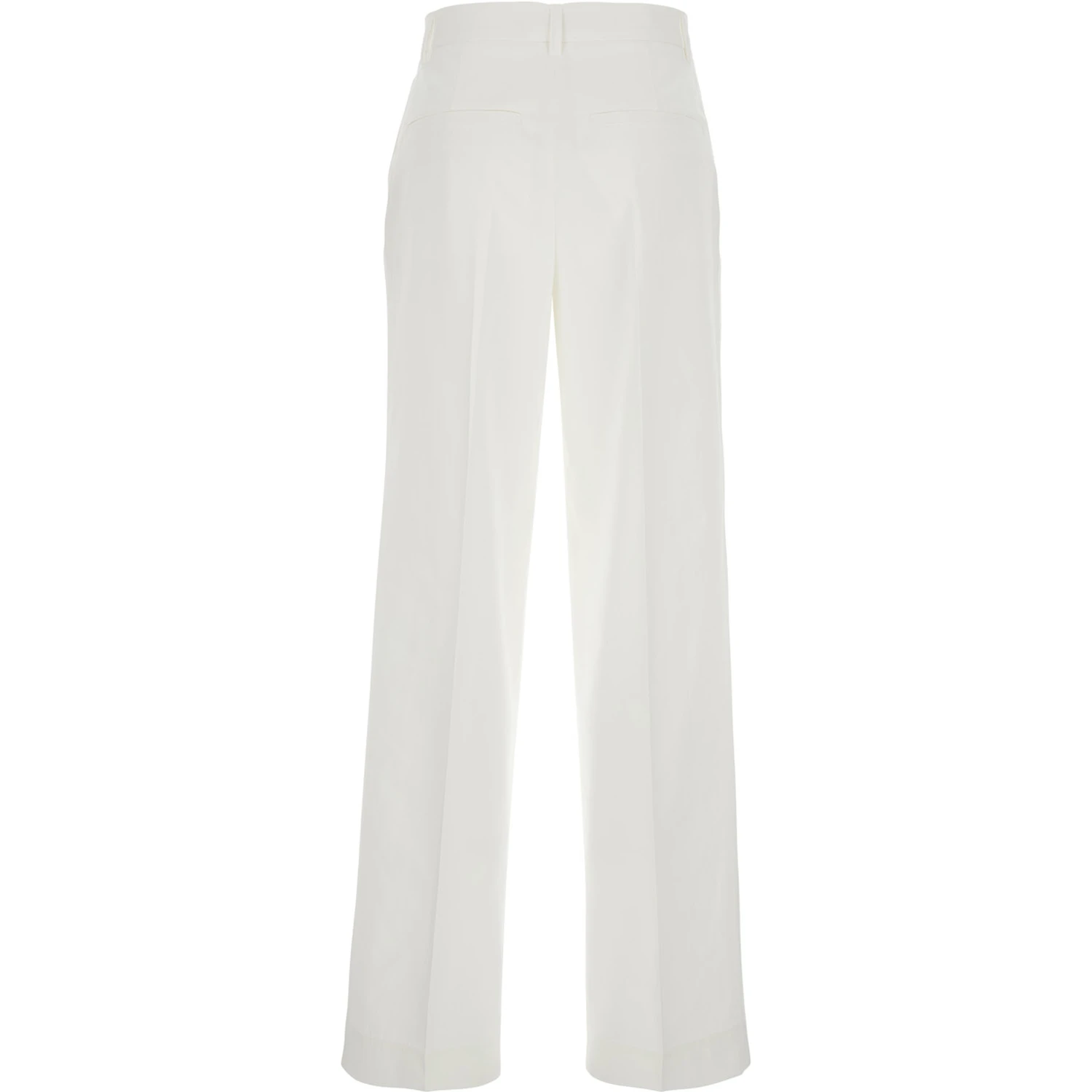 White Pants with Belt Loops and Pence Details in Cotton Woman