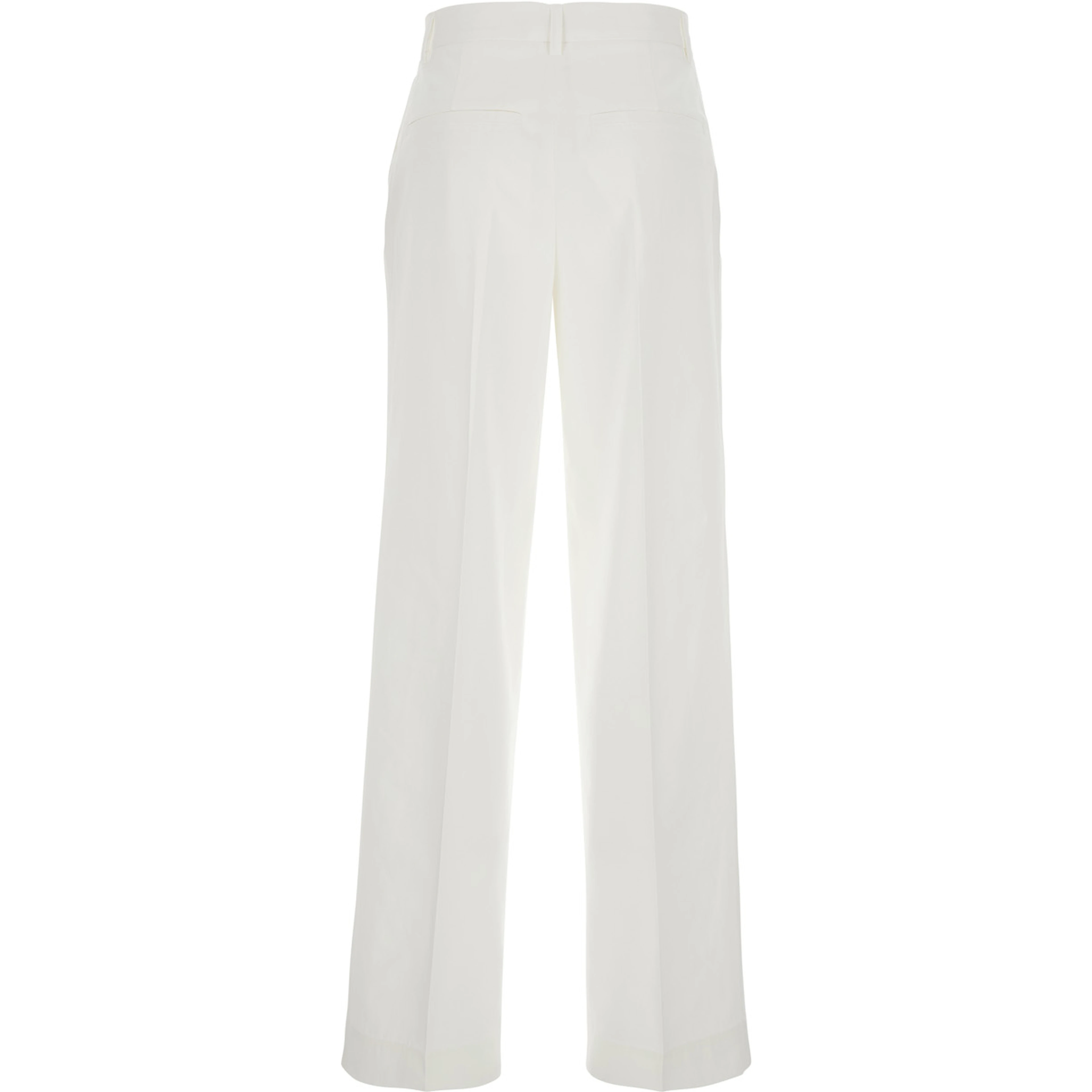 White Pants with Belt Loops and Pence Details in Cotton Woman