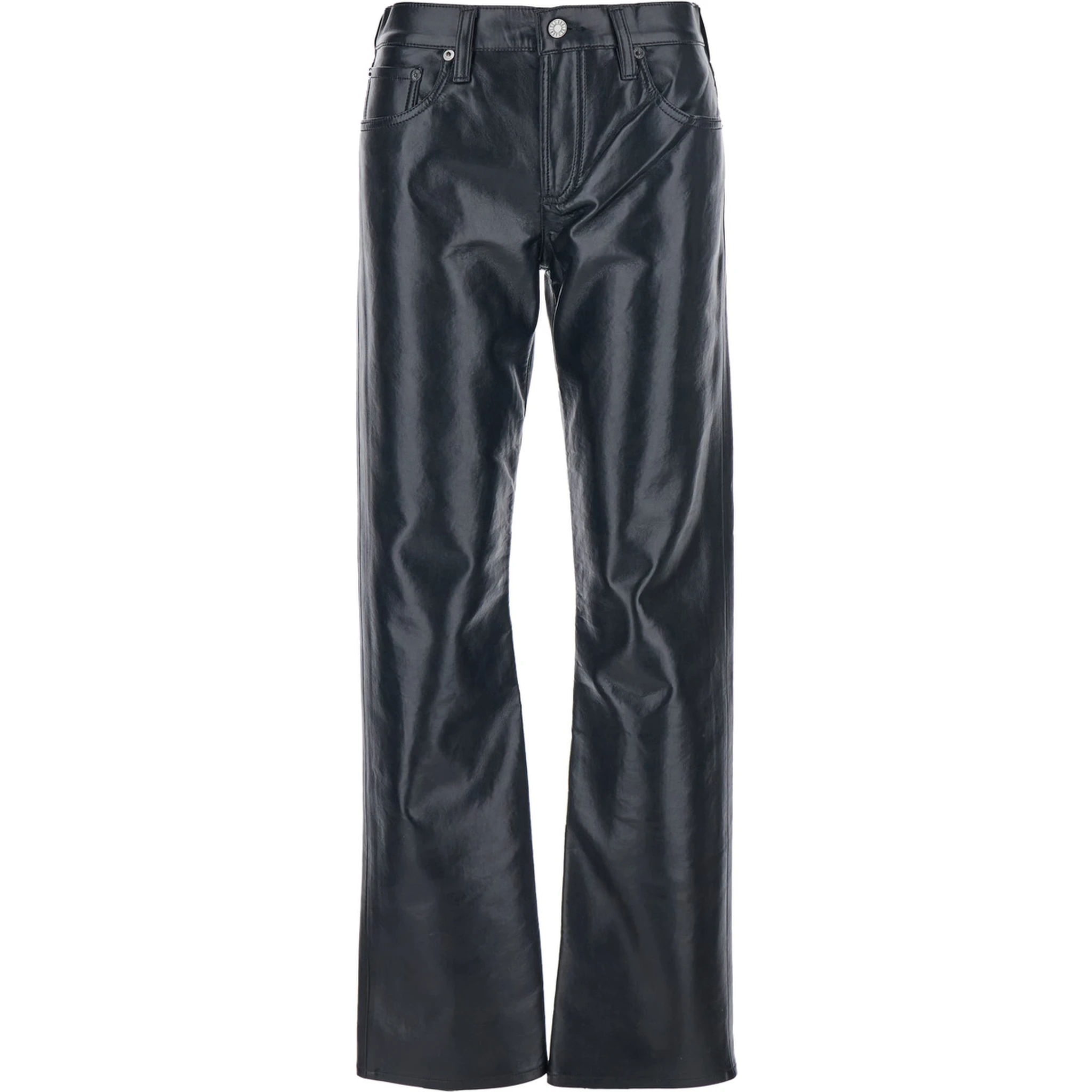 Black Pants with Belt Loops in Leather Blend Woman