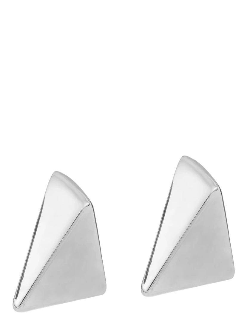 Virtual Metallic Small Earings with Butterfly Clasp Closure and Triangular Shape  in Silver Plated Bronze Woman