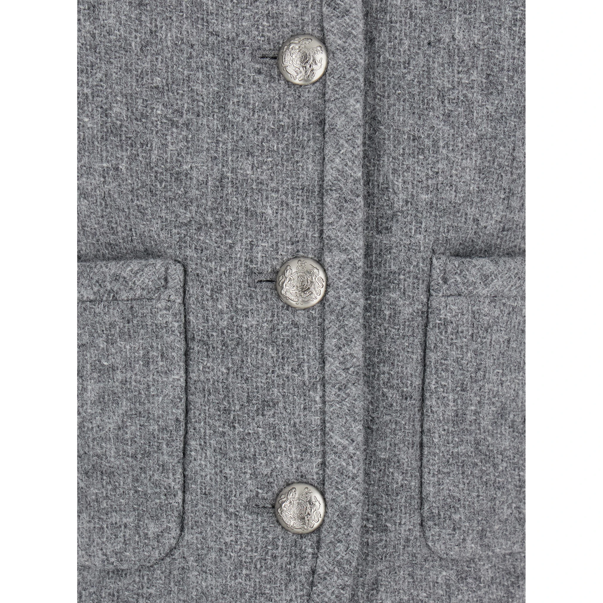 Grey Jacket with Button Closure and Front Pockets in Tweed Woman