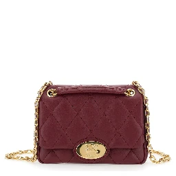 Bordeaux Quilted Crossbody Bag with EKD Plaque on the Front and Chain-Link Shoulder Strap in Leather Woman