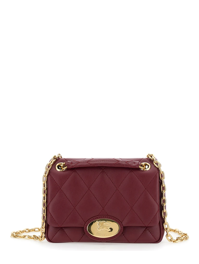 Bordeaux Quilted Crossbody Bag with EKD Plaque on the Front and Chain-Link Shoulder Strap in Leather Woman