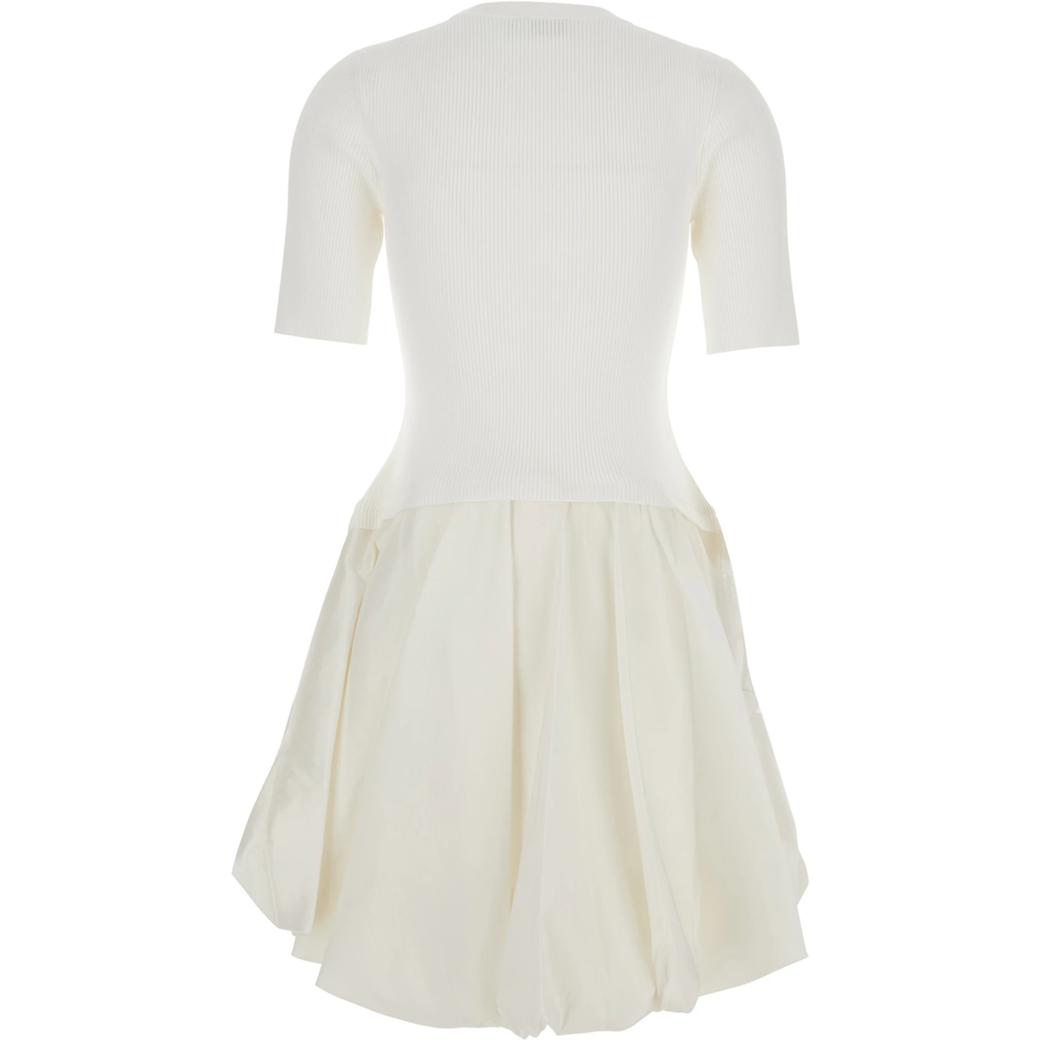 Kenny White Crewneck Mini Dress with Puffed Skirt in Viscose Blend Woman