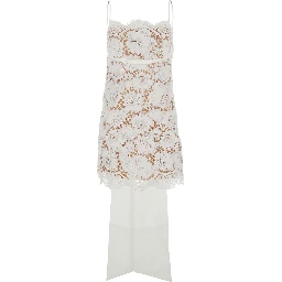 فستان قصير أبيض بدون أكمام بتطريز دانتيل زهري وحافة مزخرفة من مزيج القطن للنساء