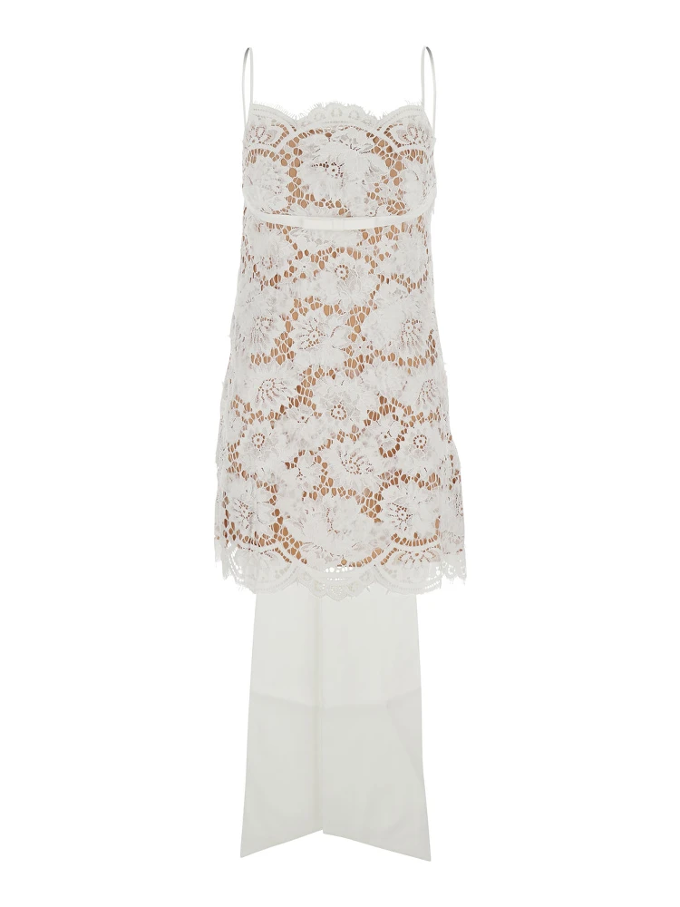 فستان قصير أبيض بدون أكمام بتطريز دانتيل زهري وحافة مزخرفة من مزيج القطن للنساء