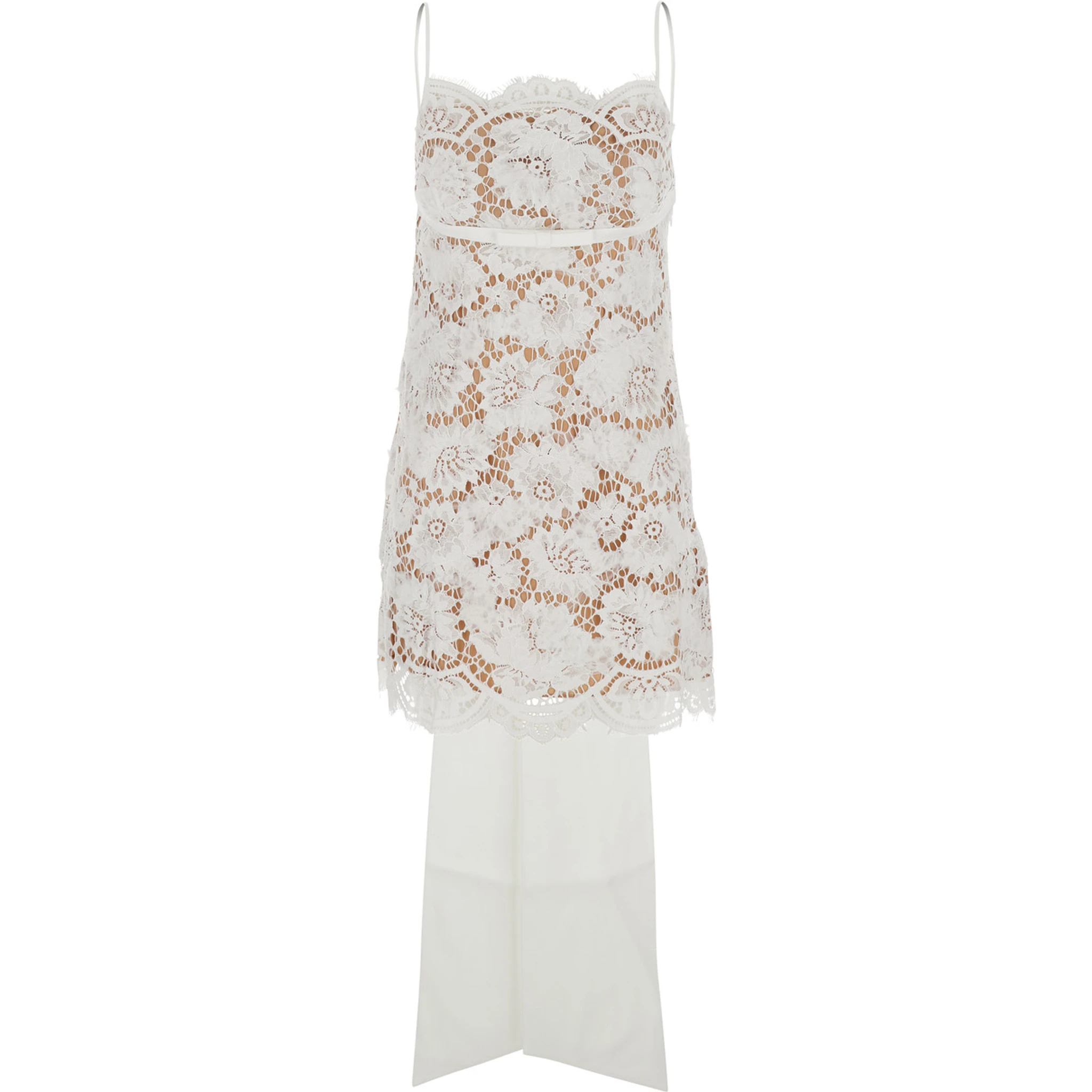 فستان قصير أبيض بدون أكمام بتطريز دانتيل زهري وحافة مزخرفة من مزيج القطن للنساء