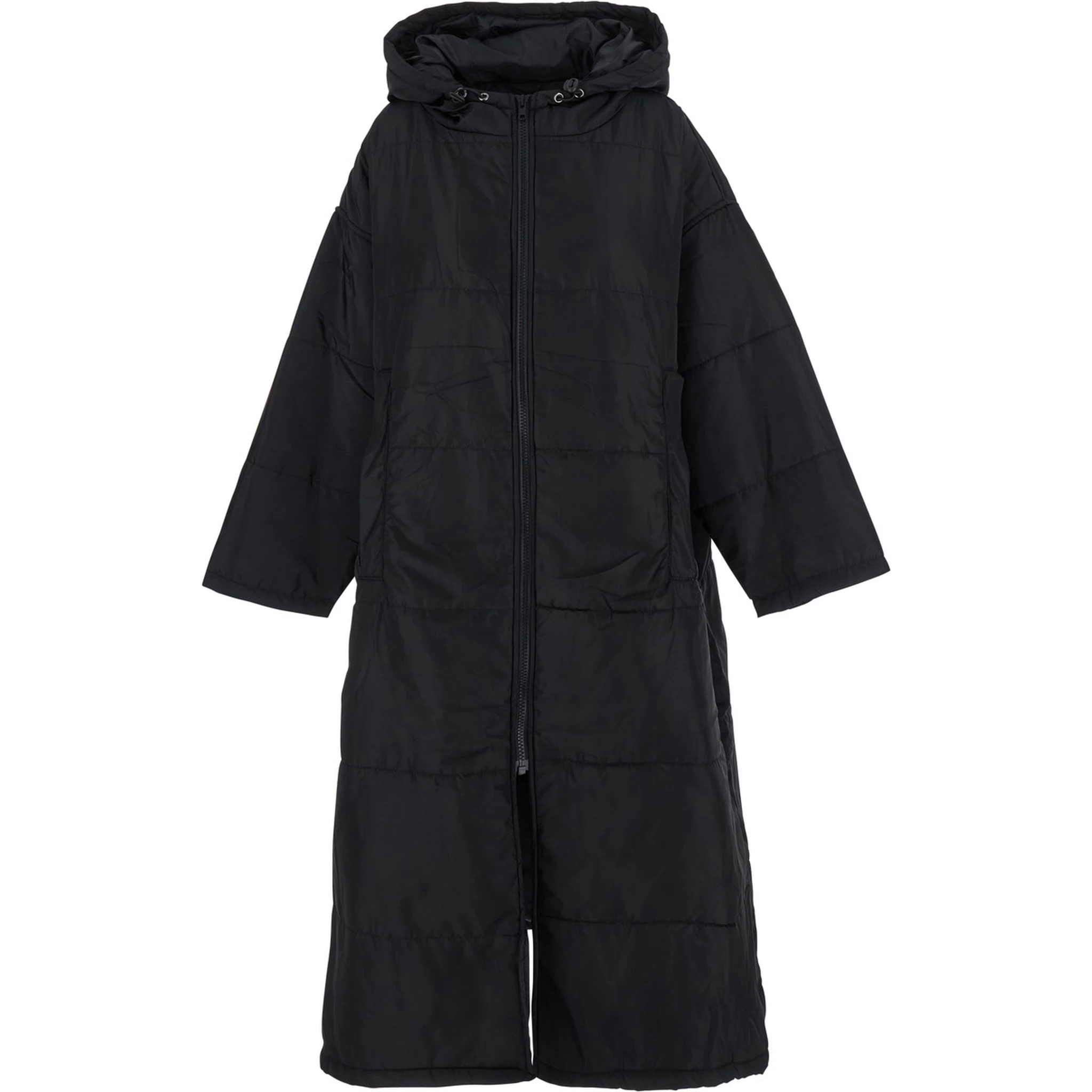 Black Down Jacket with Fixed Hood and Long Design in Tech Fabric Woman