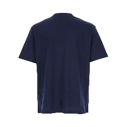 Blue Crewneck T-Shirt with Logo Lettering Print on the Front in Cotton Man