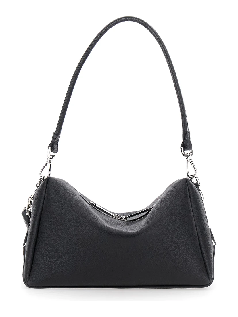 Lui Medium Black Shoulder Bag with Removable Strap in Leather Man