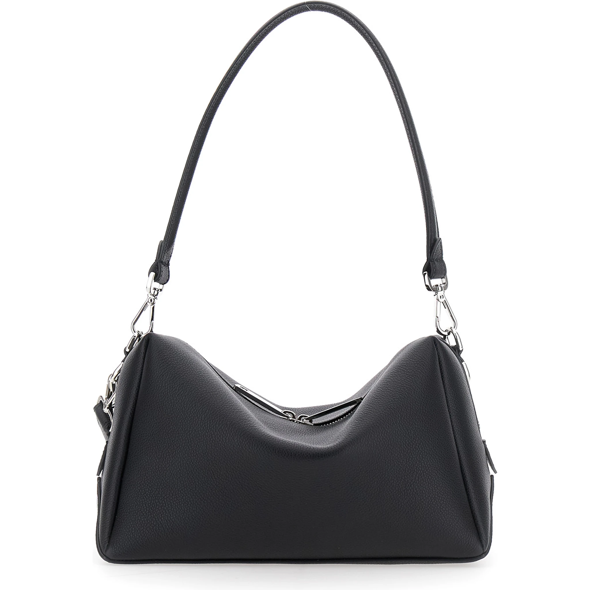 حقيبة كتف لوي متوسطة الحجم سوداء اللون مع حزام قابل للإزالة من الجلد للرجال