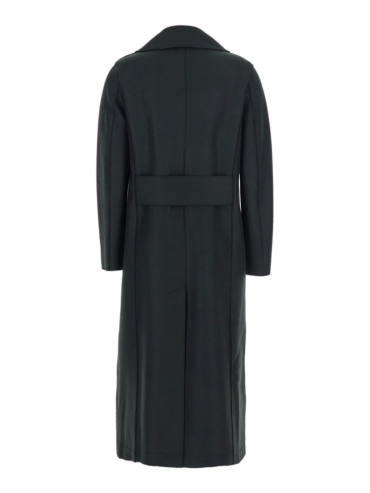 Green Double-Breasted  Coat with Wide Notched Revers in Wool Woman alternative